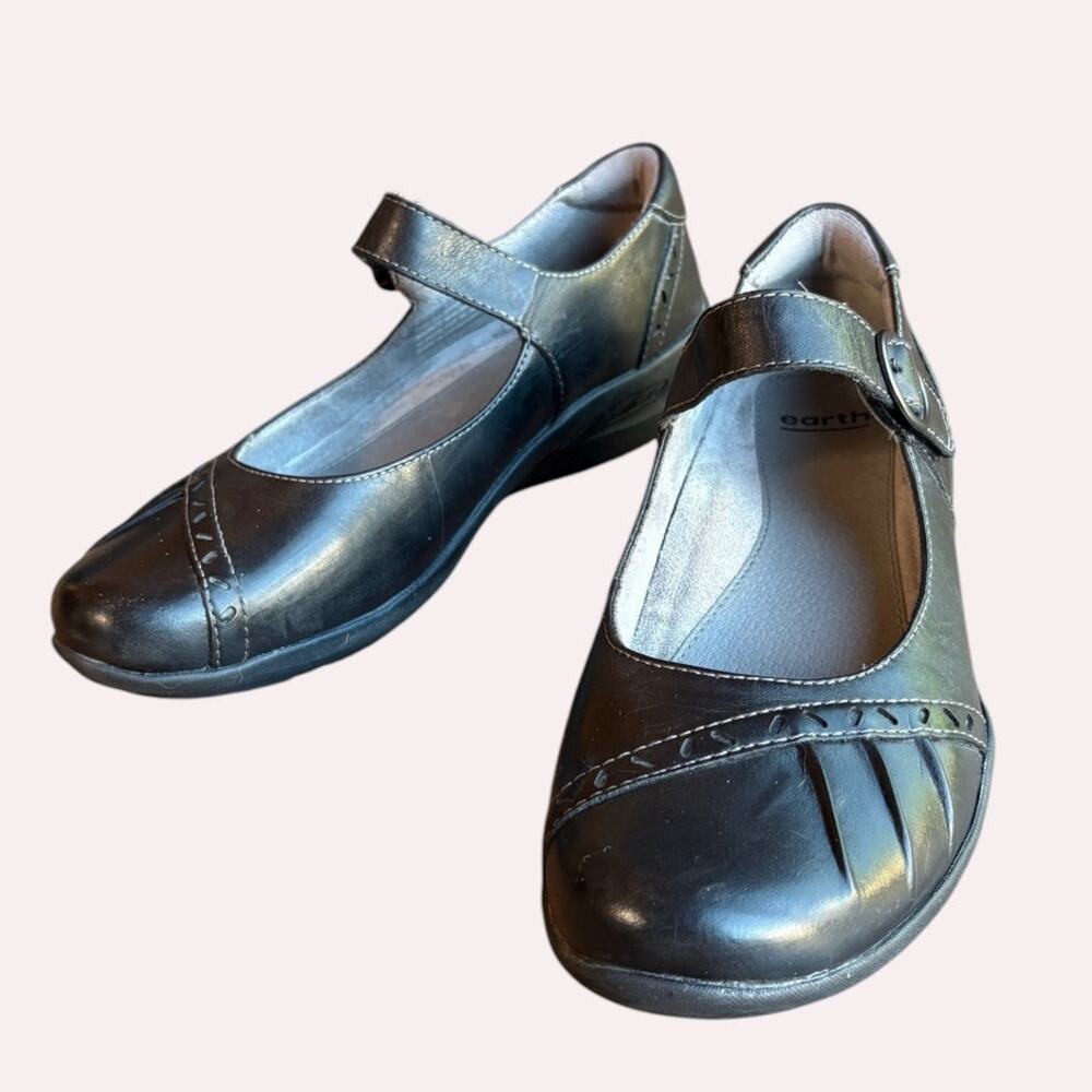 Earth Black Leather Mary Jane "Natural Superior" Embellished Comfort Shoes s 9.5